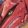 Thumbnail of a sketch featuring Rima, a Nahrzai (reptilian race) from 'Tide, Thorn, and Starlight.' She has red scales, blue spines along her head and neck, and amber eyes.
